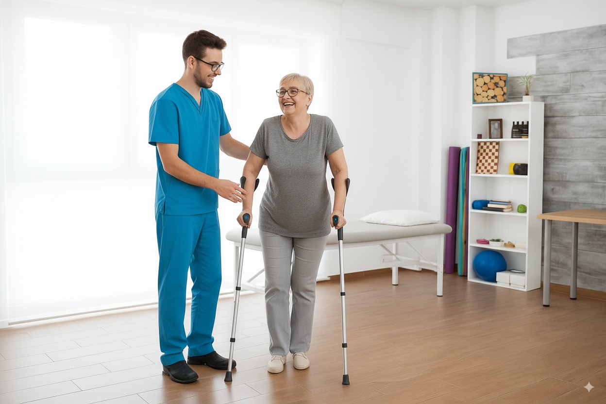 Fisioterapeuta especialista en neurorehabilitación tratando a paciente en Albacete